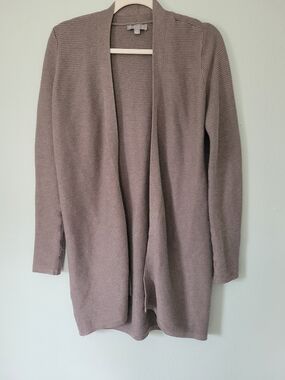 Open-Front Taupe Knit Cardigan for Women